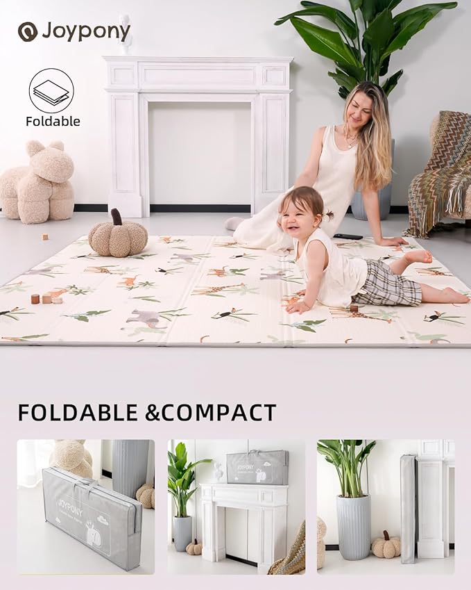 Baby Play Mat 71x79 Inch, 2 in 1 Fabric & XPE Dual-Sided Design Foldable Play Mats for Babies and Toddlers, Waterproof & Anti-Slip Baby Mat for Floor, Portable Baby Foam Crawling Mat with Travel Bag
