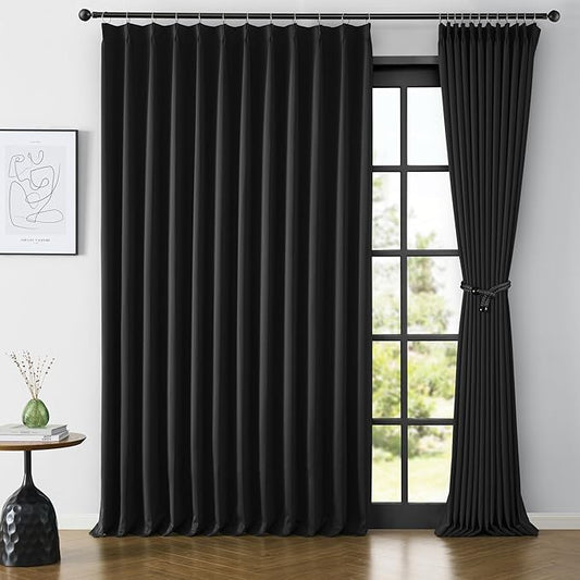 KEQIAOSUOCAI 80 Inch Wide Black Pinch Pleated Curtains 80 x 84, Thermal Insulated Noise Cancelling Living Room Office Drapes 84 Inches Long, Patio Sliding Glass Door Window Curtain 2 Panels