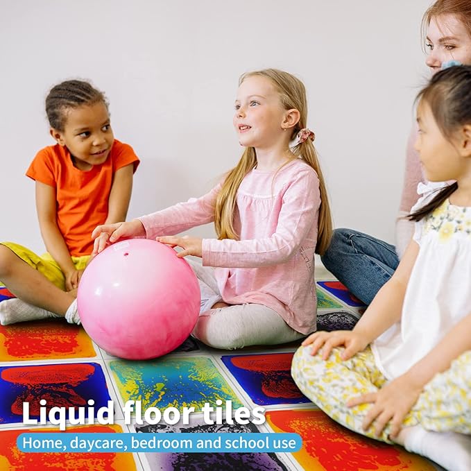 Art3d Baby Sensory Water Mats for Autistic Children (11.8"x11.8" Square, 4 Tiles, Blue-Red,Blue-Yellow,Orange-Red,Purple-Black)