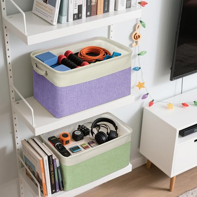 BALEINE 1 Pack Fabric Storage Bins for Shelves, Linen Storage Baskets for Organizing, Decorative Closet Bins for Clothes, Home (Skyblue, 15''x11''x9.5'')