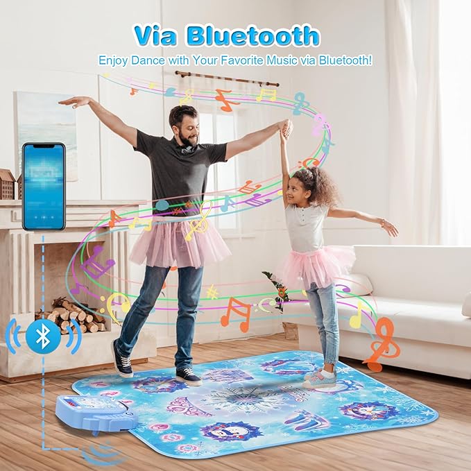 Dance Mat for 3-12 Year Old Girls, Frozen Toys Electronic Dance Pad with 8 Button & Wireless Bluetooth, Music Game Birthday for Kids Ages 3 4 5 6 7 8 9 10+