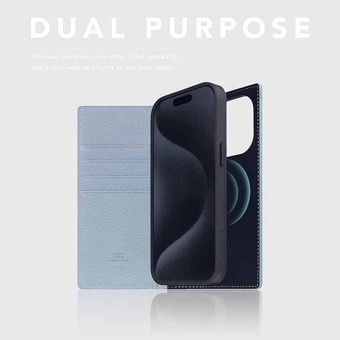 D8 Full Grain Leather Wallet Case for iPhone 15 Pro - [2-in-1] Handcrafted Detachable Diary Style with Magnetic MagSafe Back Cover, Gift Box Included (Powder Blue)