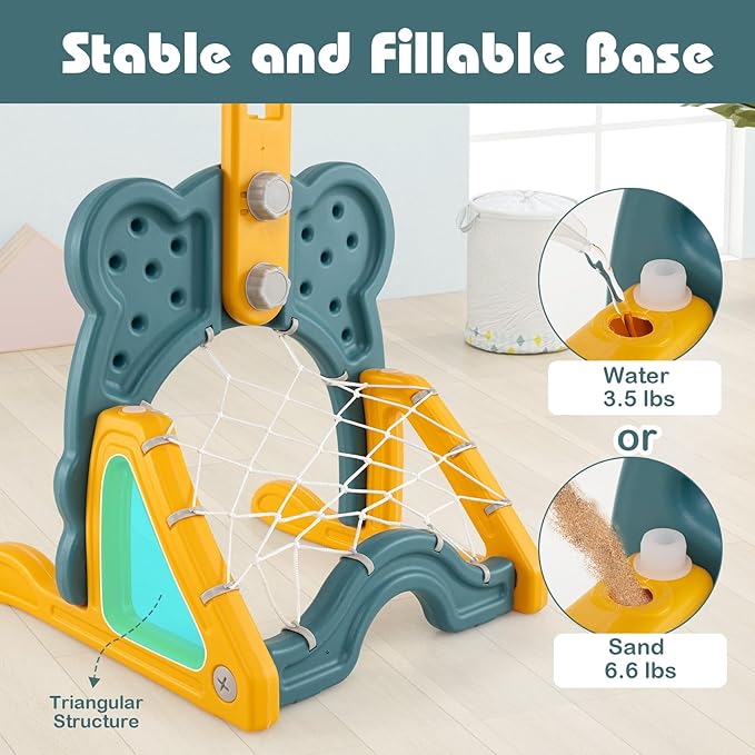 Costzon Toddler Basketball Hoop, 4-in-1 Kids Sports Activity Center with Rim, Soccer Goal, Golf, Ring Toss, Height Adjustable Kids Basketball Hoop with Fillable Base for Indoor Outdoor (Green Frog)