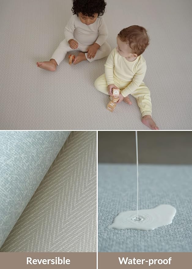 Baby Care Play Mat (Large, Hygge - Spore & Wooden) 82'' x 55'' Original One-Piece Reversible Rollable Waterproof Play Mat for Infants, Babies, Toddler, and Kids