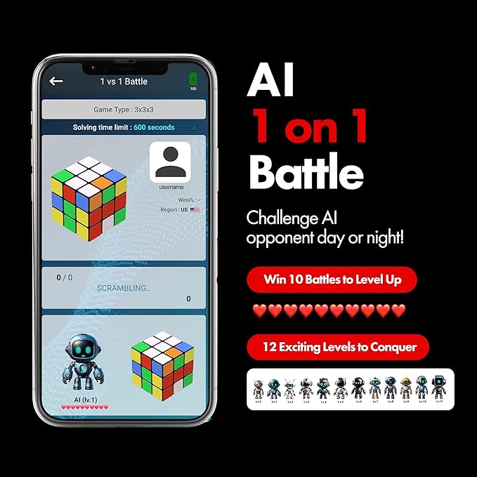 Connect | AI Robot Cube & Smart Cube, Self Scrambling STEM Cube with 10 Puzzle Types | Self Solving Speed Cube, Plays Music | Great X-Mars Experience for Kids, Teens & Adults.