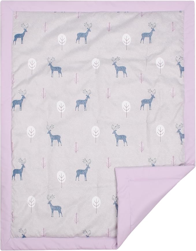 CaSaJa 4-Piece Crib Bedding Set for Boys and Girls, Nursery Baby Bedding Set Including Quilted Comforter with Fitted Crib Sheet and Changing Pad Covers, Reversible Quilt Design, Reindeer Forest