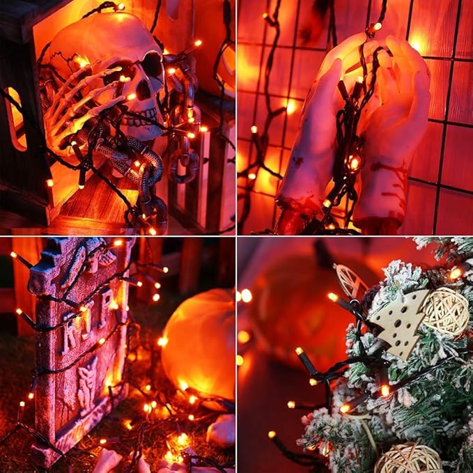 Brizled Orange Halloween Lights, 33ft 100 LED 5mm Wide Angle Orange Halloween String Lights, 120V UL Certified Connectable Mini Amber Light String for Tree Party Home Indoor Outdoor Decor, Black Wire