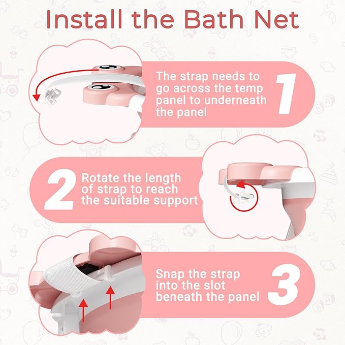 Baby Bathtub, Collapsible Newborn Bathtub for Infant to Toddler 0-24 Months with Soft Cushion and Thermometer,Portable Travel Newborn Tub with No-Slip Feet, Baby Shower Gifts,Pink