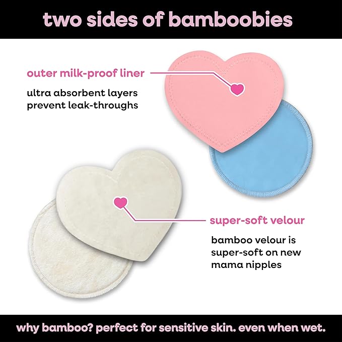 Bamboobies Ultra-Soft Velour Nursing Pads – Reusable, Washable & Leak-Proof – 2 Ultra-Thin and 2 Overnight Pads for Breastfeeding