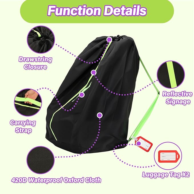 Car Seat Travel Bag for Airplane: Carseat Bags for Air Travel, Waterproof Durable Carrier Cover for Infant & Toddler Car Seats,Portable Carseat Cover with Shoulder Straps and 2 Luggage Tags
