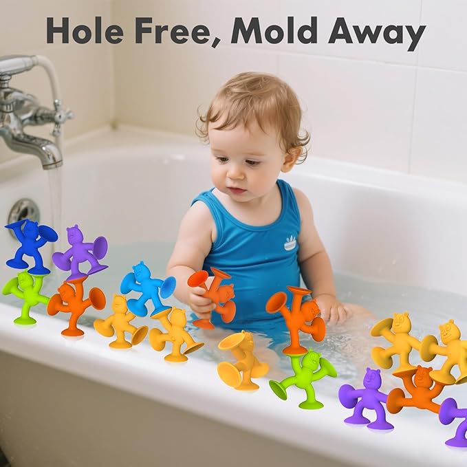 Cute Bear Suction Cup Toy Bath Toys for Kids Ages 4-8 No Hole Bathtub Sensory Toy Airplane Toys for Toddlers 1-3, Connect Build Create Baby Toys, 12 PCS