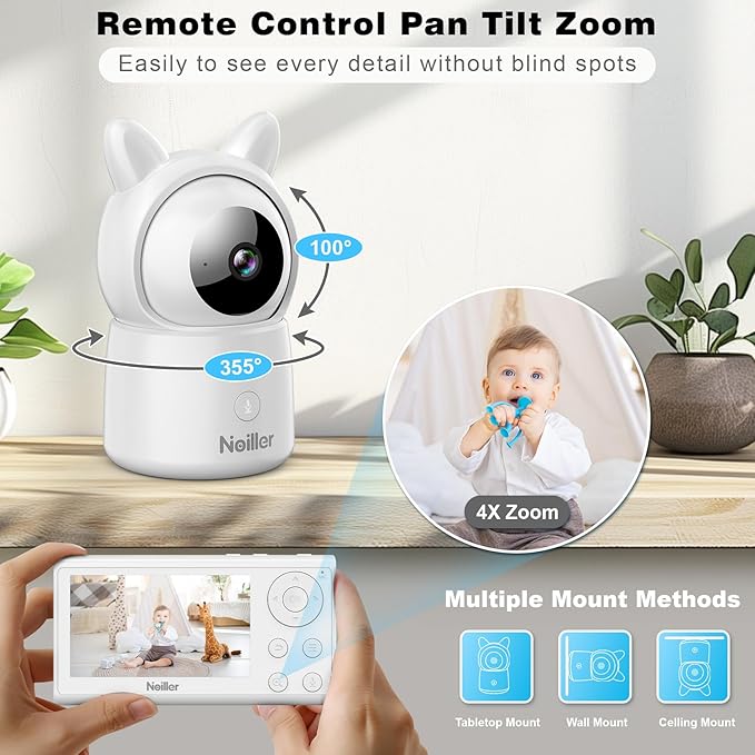 Baby Monitor, 4.3" Video Baby Monitor with 1080P Camera, Smart 2.4G WiFi Audio Monitor with Remote PTZ, Night Vision, 2-Way Talk, Sleep Mode, RGB Night Lights, Lullabies & 1000ft Range, APP Control