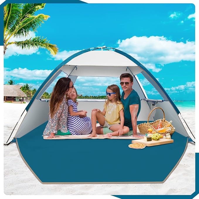 COMMOUDS Beach Tent Sun Shade for 3/4-5/6-7/8-10 Person, UPF 50+ Beach Sun Shelter Canopy Tent, Lightweight, Easy Set Up and Carry