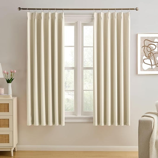 KEQIAOSUOCAI Cream Beige Curtains for Bay Windows, Sound Reducing Solid Window Treatment for Cafe/Kitchen/Night Shift,Blackout Window Curtain Panels with Pinch Pleat,W40 x L45, 2 Panels