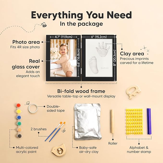 Baby Hand and Footprint Kit, Quick Dry Clay - Newborn Keepsake Feet and Handprint Kit, Nursery Picture Frame, Pet Dog Paw Prints,Personalized New Mom Gifts for Baby Showers & Registry(Onyx Black)