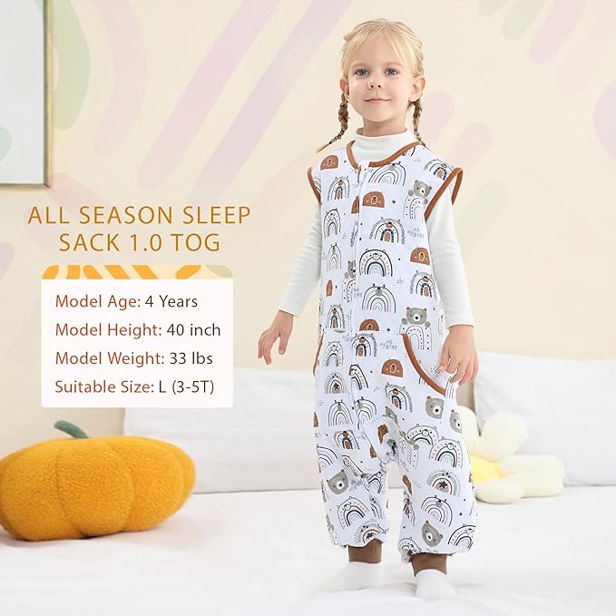 Baby Toddler Sleep Sack with Feet 2.5 TOG Winter, Wearable Blanket with Legs, Toddler Sleeping Sack Long Sleeve (Bear, 5T-7T)