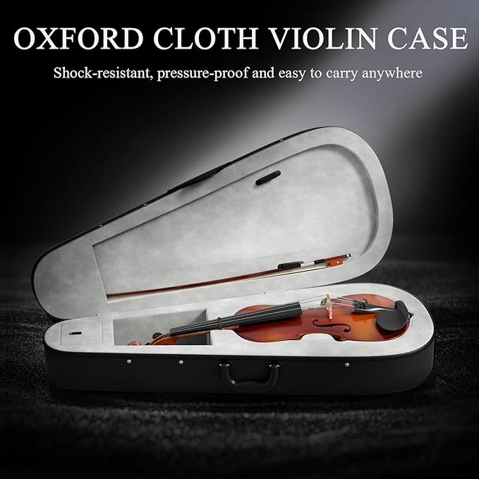 3/4 Violin Kit, Beginner Violin for Kids, Students, Complete Kids Violins Set with Case, Bow, Rosin, Ideal for Kids Violinss Beginner Ages 9-12, Brown