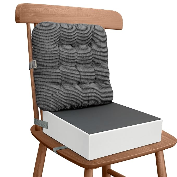 Booster Seat for Kitchen Chair, Adjustable Washable Safety Belts Toddler Booster Seats, PU Non-Slip Kids Dining Table Booster Seat, Portable Travel Increasing Cushion for Child Kid Boy Girl - Gray