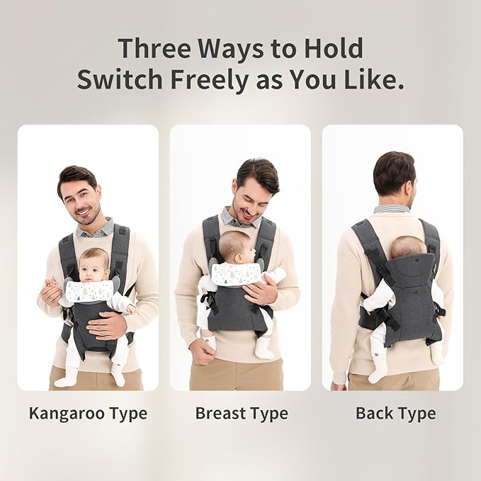 Baby Sling Carrier,4-in-1 Ergonomic Baby Backpack Front Carrier,Newborn to Toddler Wrap Lightweight Adjustable Baby Sling,Grey