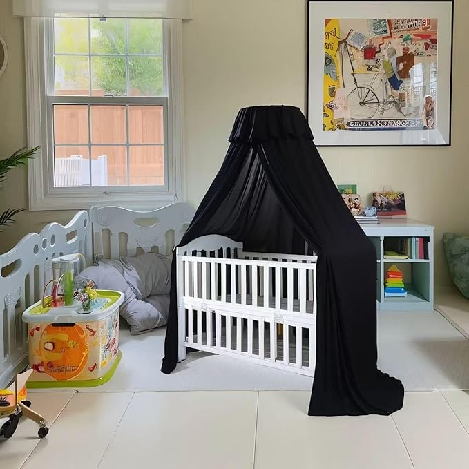 Blackout Crib Canopy Black Crib Tent to Keep Baby in Crib Cover Canopy Bed Curtains for Indoor and Outdoor (Sticker Holder not Included)