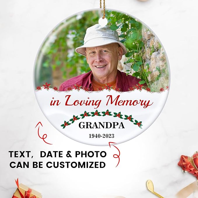Customized Sympathy Gift for Loss of Loved One - Personalized Christmas Photo Ornaments 2025 - Custom Photo, Name, Years Memorial Gifts