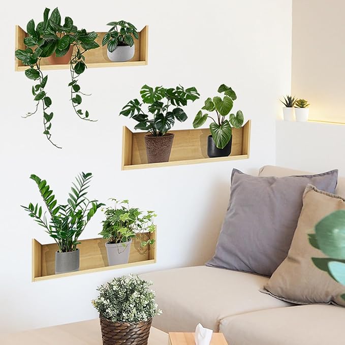 Green Plant Wall Decals 3D Bonsai Tropical Plant Wall Sticker Creative Vinyl Peel and Stick Removable Wall Art Decor for Living Room Bedroom Home Office (Tropical Plant 01)