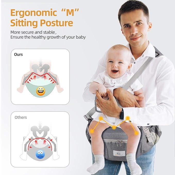 Baby Hip Seat Carrier, Ergonomic Waist Stool for Child Infant with Adjustable Strap Pocket Soft Base, Baby Hip Carrier for Newborns & Toddlers