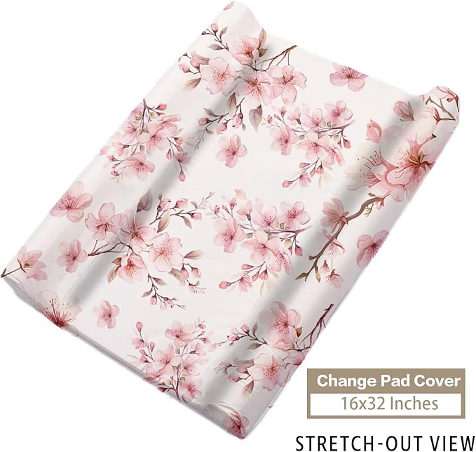 Custom Name Crib Bedding Set - Elephant Theme, Personalized Pink Flower Pattern Nursery Bedding 3-Piece Set– Soft Blanket, Fitted Sheet, Changing Pad Cover – for Newborns Girls Nursery Gifts