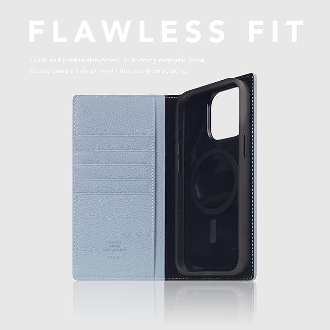 D8 Full Grain Leather Wallet Case for iPhone 15 Pro Max - [2-in-1] Handcrafted Detachable Diary Style with Magnetic MagSafe Back Cover, Gift Box Included (Powder Blue)