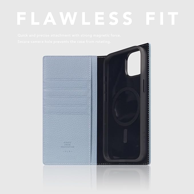 D8 Full Grain Leather Wallet Case for iPhone 15 Plus - [2-in-1] Handcrafted Detachable Diary Style with Magnetic MagSafe Back Cover, Gift Box Included (Powder Blue)