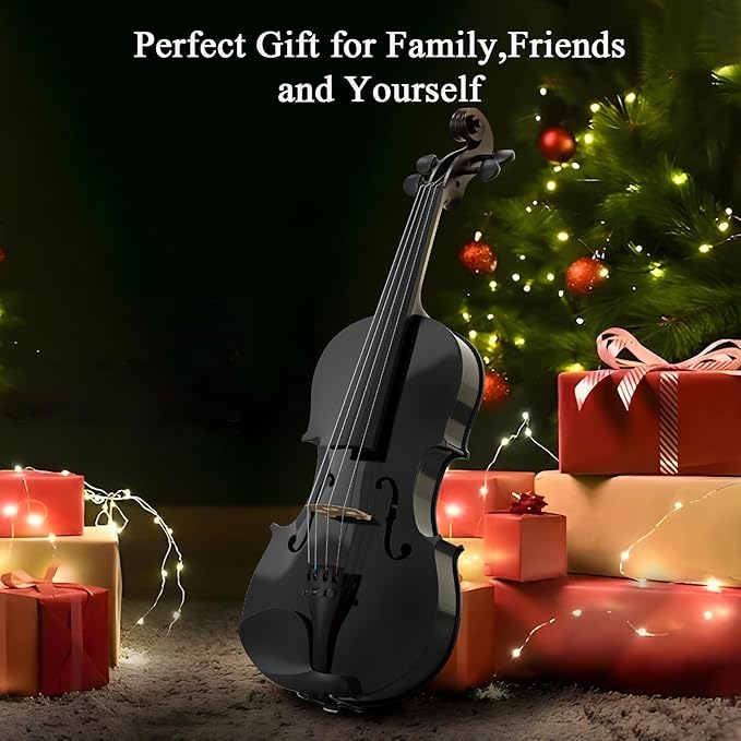Beginner Violin 4/4, Full Size Violin for Adults, Teens, Student, Acoustic Fiddle Kit with Hard Case, Bow, Rosin, Bridge, Learners Age 12+ (Black)