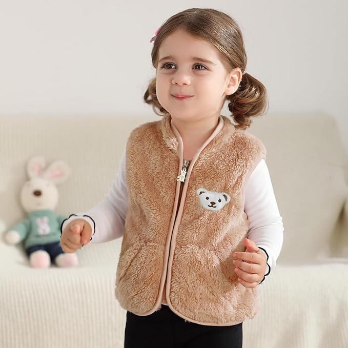Baby Boys Girls Fleece Vest Zip Up Cute Bear Jackets Fuzzy Fall Winter Warm Clothes Newborn Outwear for Toddler Infant