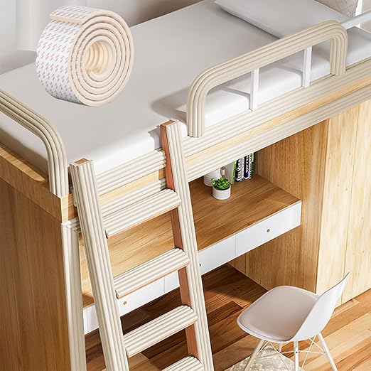 Bunk Bed Ladder Pads,Traction Treads for Stair Steps,Self-Adhesive Bunk Bed Ladder Cover Foam Padding,Soft Extra-Wide Edge Protector,Furniture 6.5 Ft Rice White
