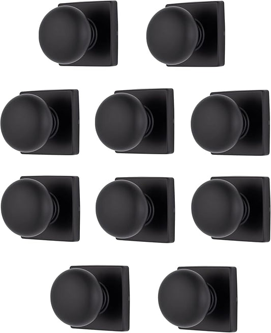 BRINKS – Contemporary Non-Locking Interior Ball Door Knob, Matte Black - Designed for Sleek and Modern Homes and Blends Seamlessly with Interior Décor (E2426-122) (10 Pack)