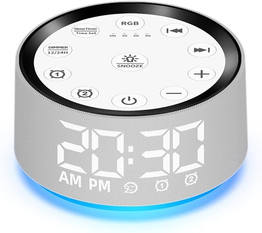 Brown Noise Machine Alarm Clock Sound White Noise Machine Night Light with 30 Sleeping Sounds for Baby Kids Adults 2 Alarms Backup Battery 32 Level Volume 15 Wake up Sounds for Mild Heavy Sleeper