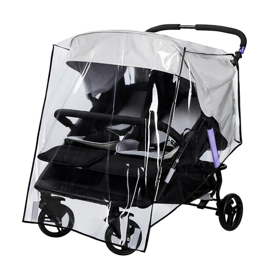 bemece Double Stroller Rain Cover, Weather Shield Double Stroller for Side by Side Seats Twin Stroller, Baby Outdoor Activities Accessories, Protects Children from Rain, Snow, Wind