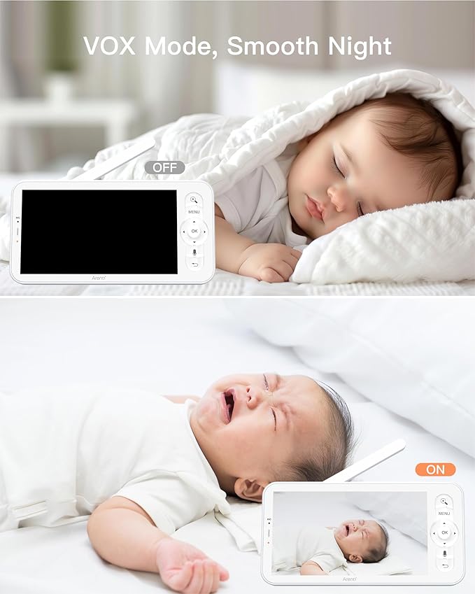 ARENTI Baby Monitor with 2 Cameras, 2K/3MP WiFi 6 Camera and Audio, 5-inch Wireless Screen, Smartphone App, Super Night Vision, Crying Detection, Auto Tracking, Temp&Humidity Sensor (D3 Set)