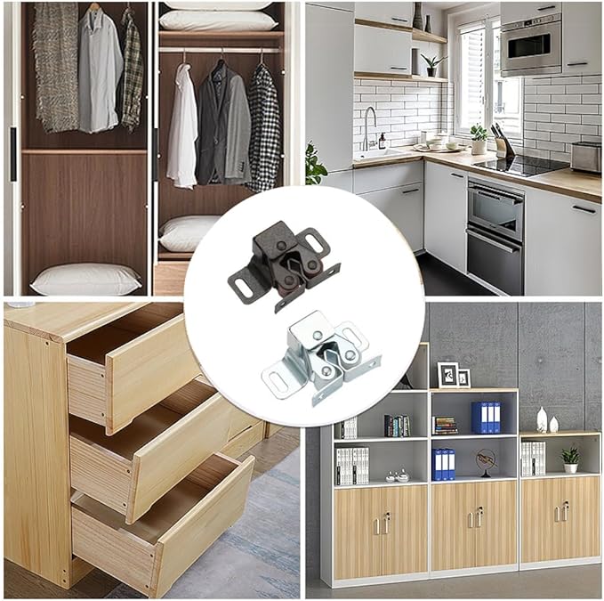 6 Pack Cabinet Latch - Double Roller Catch Hardware for Cupboard Closet Kitchen Cabinet Door Latches and RV Cabinet, Silver