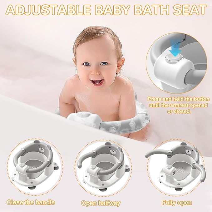 Baby Bath Seat for Babies 6 Months & up, Non-Slip Toddler Bath Seats for Babies Sitting Up, Safe Infant & Newborn Bathtub Chair with 4 Suction Cups & Soft Cushion for Shower,Gray
