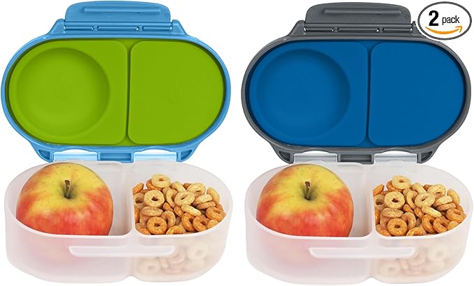 b.box Snack Box (2-pack) Reusable Snack Containers with Lids – Bento Box for Kids & Toddlers, Leakproof Lunch Box, BPA-Free and Dishwasher Safe Snack Container(O'Breeze + Blue Slate, 1 3/4 Cup)