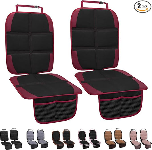 Car Seat Protector for Child, 2 Pack With Mesh Pockets & Non-Slip Backing 600D Durable Under Baby Seat Cover for Back Seat (Burgundy, Standard)