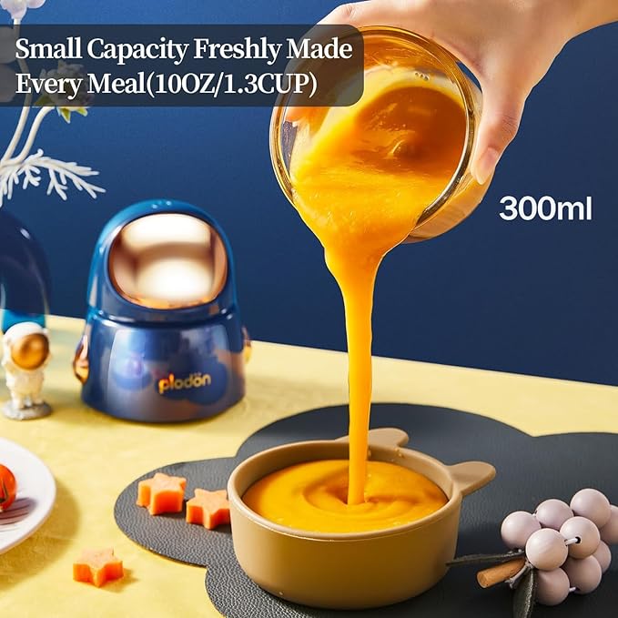 Baby Food Maker Mini Cute and Small Food Processor Puree Blender Grinder Chopper 300ml Cup Glass Bowl with 8 Blade Electric (Spaceman-Blue)
