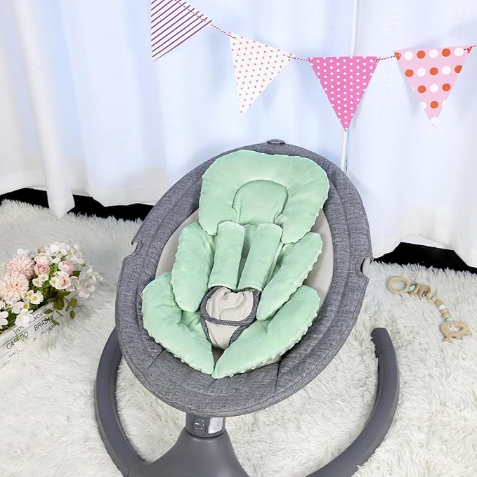 GFU Infant Car Seat Insert Head and Body Support, Reversible Newborn Insert for Carseat with Strap Pads, Soft Stroller Cushion Pillow Insert for Boys and Girls, Fits for Stroller, Swing, Green