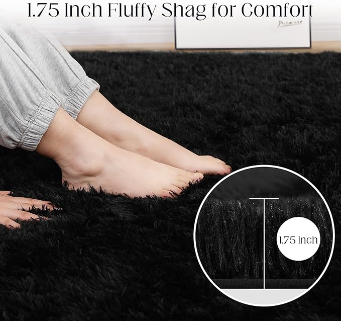 Black Area Rug, 5x7, Soft Plush for Living Room, Bedroom & Nursery, Non-Slip Indoor Carpet for Study, Kids Room Decor