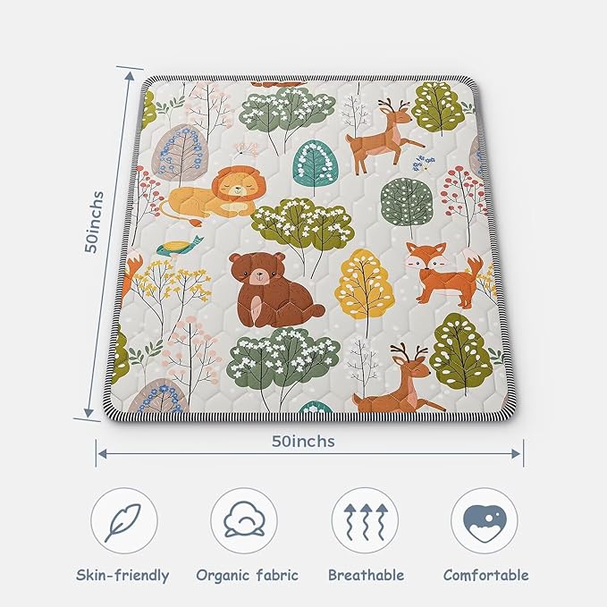 Baby Play Mat 50" X 50" Playpen Mat Waterproof Baby Floor Mat Non-Slip Cushioned Baby Crawling Mat, Activity Playmats for Babies, Toddlers, Infants, Play & Tummy Time (50x50, Fox)