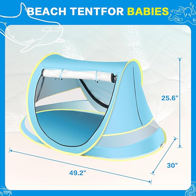 Baby Beach Tent with Baby Hat, Pop Up Toddler Travel Bed with Sun Hat for Boys or Girls, Sun Shade for Toddler Camping, Infant Portable Sun Shade, Summer Beach Baby
