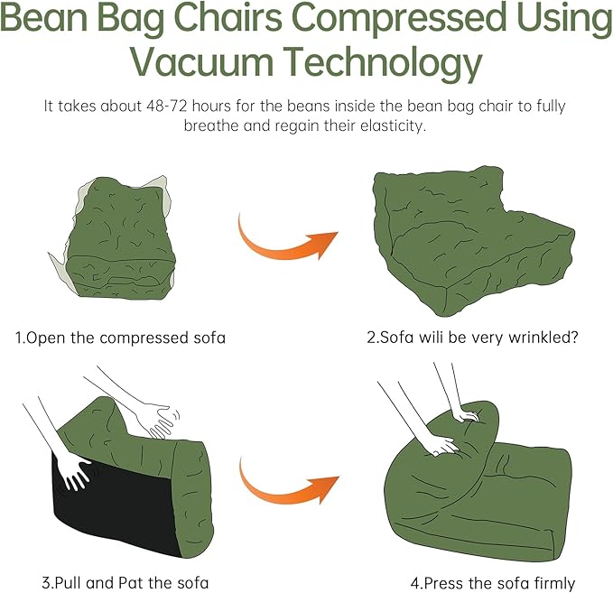 Bean Bag Chair Lazy Bean Bag Sofa, Floor Beanbag Chairs with Stuffed High-Density Foam, Memory Foam Bean Bag Sofa for Living Room, Bedroom and Office