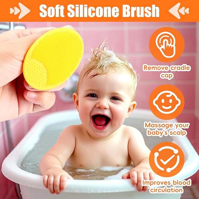 Baby Hair Brush and Comb Set, 4Pcs Baby Soft Bristles hairbrush Cradle Cap Brush Hair Comb for Newborns Toddlers Boys Girls (Yellow)