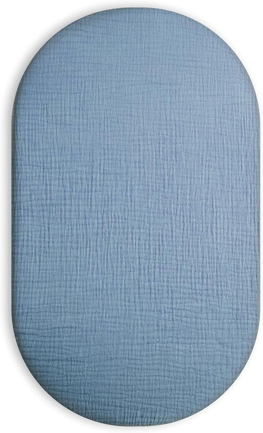 Bassinet Sheet for Baby Boy and Girl, Fitted Sheets for Rectangle, Oval, Hourglass Bassinet Mattress, Muslin Moses Basket Sheets with Neutral Style (Costume Blue)
