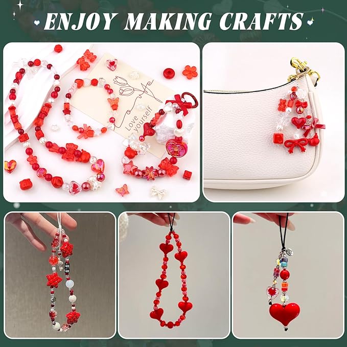 Assorted 170-230PCS Red Acrylic Beads for Bracelet Making, Flower Bow Butterfly Candy GummyBear Aesthetic Bracelet Charms,Cute Beads for Jewelry Making DIY Necklace Keychain Phone Charm